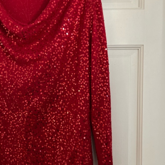Red Sequined Cowl Neck Sweater Size Large Petite - Picture 10 of 16